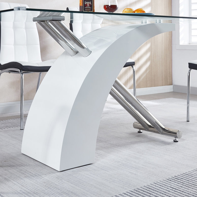 Rectangular Glass Top Dining Table, Modern Design Rectangular Room Table For Home