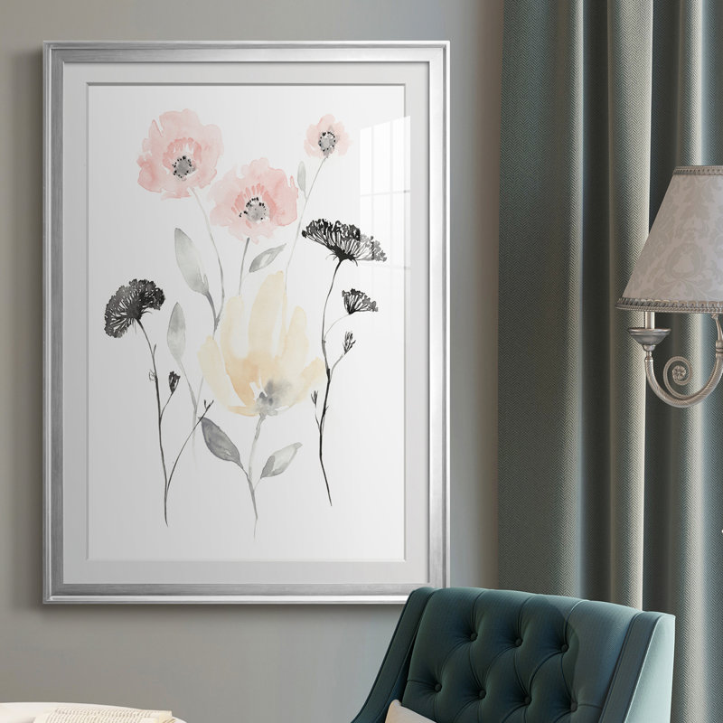Blush & Black Wildflowers I - reproduction de cadre photo, H 30,5 po x l 22,5 po x P 1 po, Argent