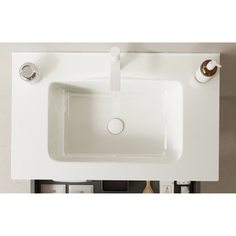 Lavabo de salle de bain 30 po sans armoire, lavabo intégré en céramique blanche, lisse, teinté, rectangulaire pour une armoire moderne 30 po, lavabo en blanc, texture lisse, trou pré-percé Installation facile