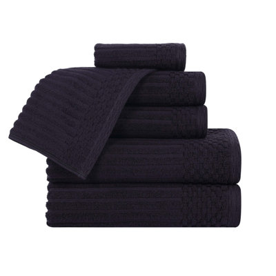 6-Piece Checkered Border Cotton Towel Set