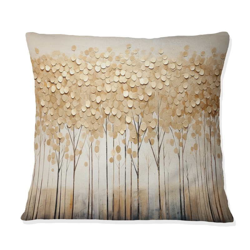 Minimalisme Golden Trees Harmony - Coussin décoratif imprimé arbres