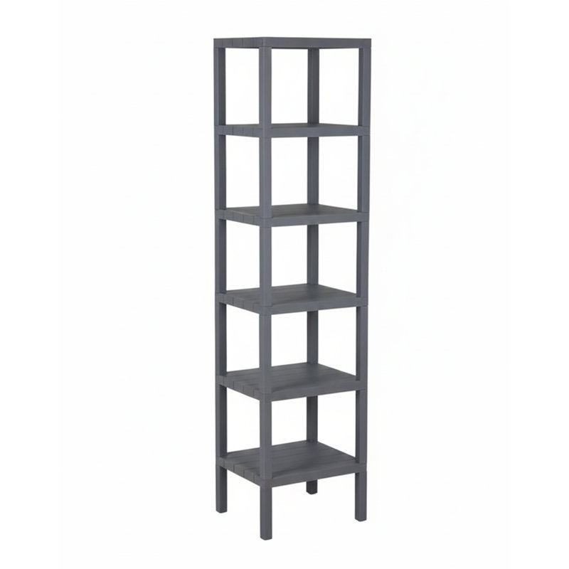 Plastic Modular Shelf Unit 6 Tiers, Grey, 59.94" H x 12.99" W x 15.15" D