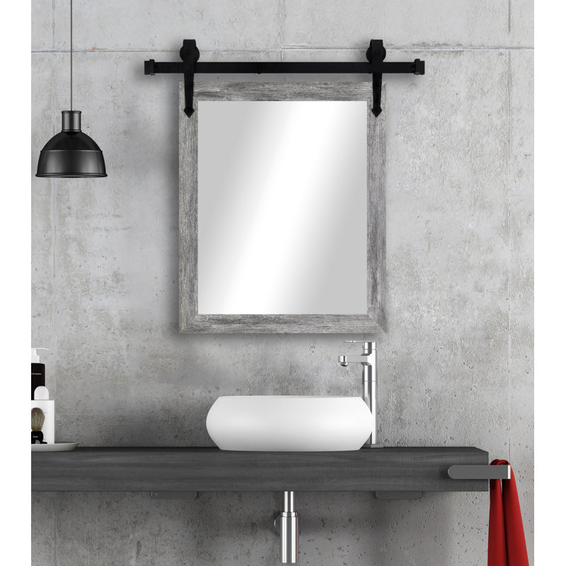 Lynd Engineered Wood Flat Mirror, 36" H x 30" W, Gray Barnwood