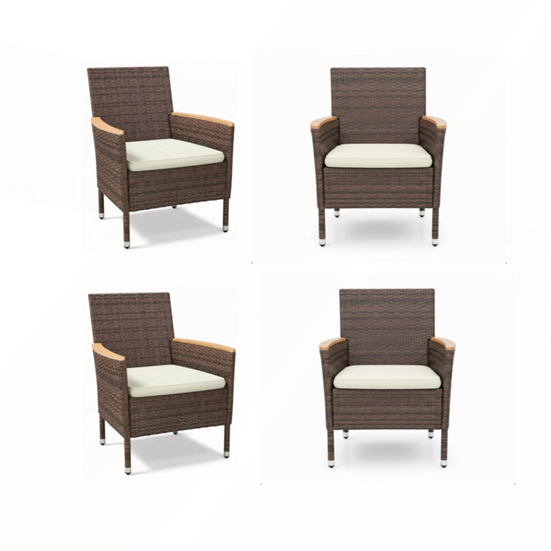 4-Piece All-Weather Brown Rattan Patio Dining Chair Set with High-Comfort Cushions for Durable Outdoor Use, Brown