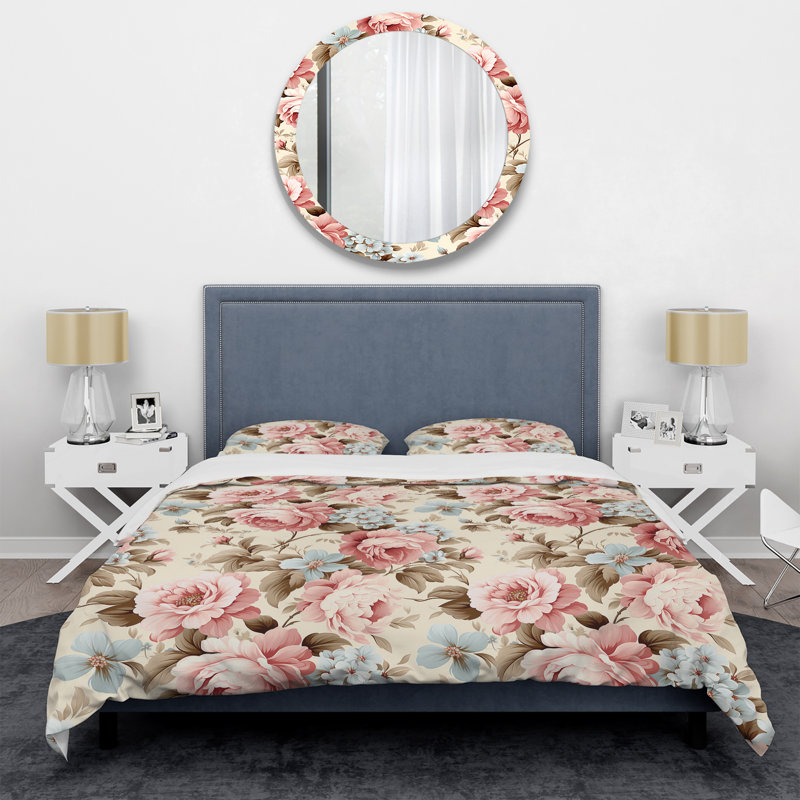 Ensemble de housse de couette Vintage Roses Grace Victorian, Housse de couette pour très grand lit et 2 très
