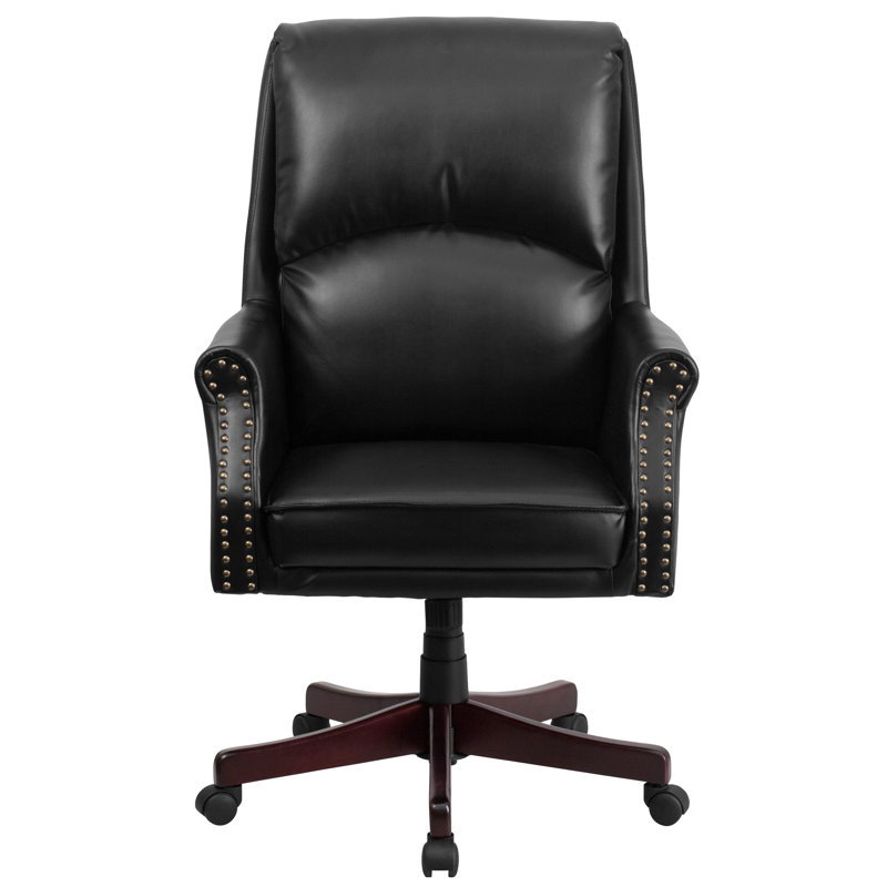 Fauteuil de bureau pivotant à dossier haut avec accoudoirs LeatherSoft, Noir
