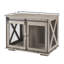 Chew- Dog Kennel With Flip-Top Plate And Side Storage, Gray Style House Sliding Door Detachable Internal Partition,