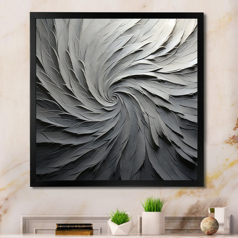 Gris et beige mouvement méditatif II - spirales abstraites, art mural, salon_106123, H 16 po x l 16 po x P 1 po
