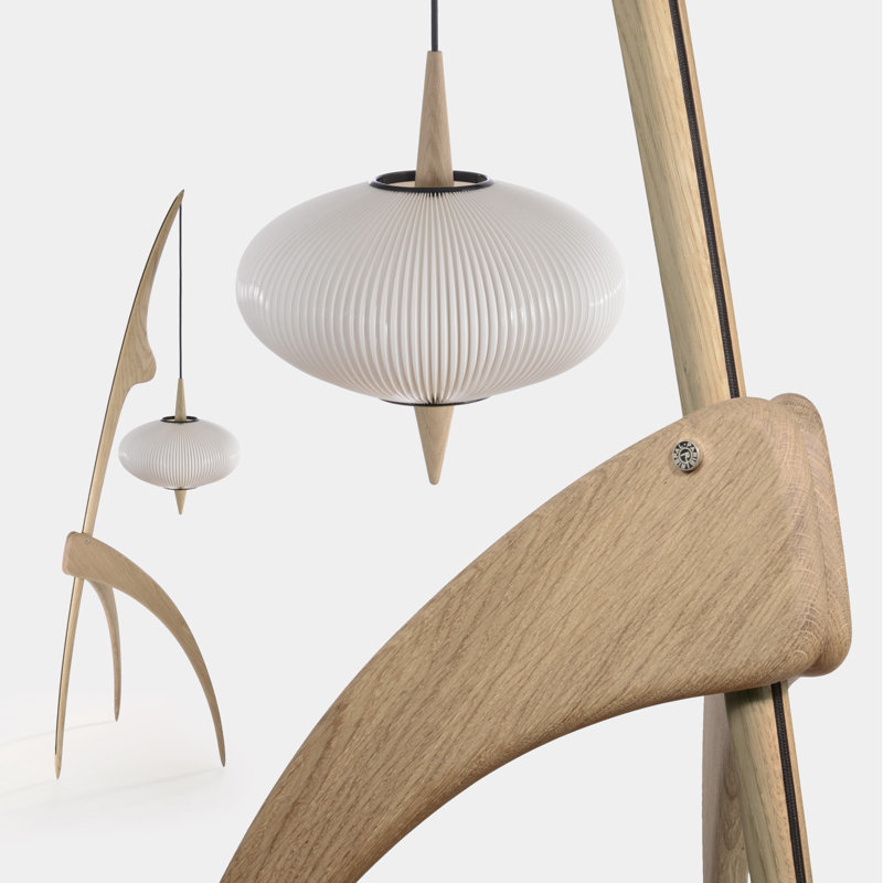 Praying Mantis Floor Lamp, Natural Oak