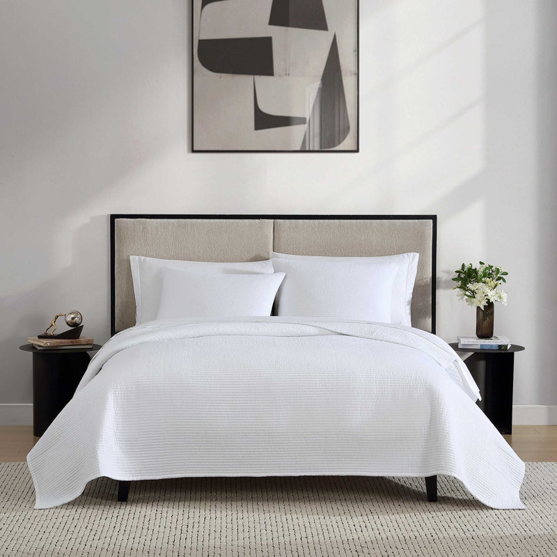 Ensemble de courtepointe en voile de coton blanc Vera Vera, Courtepointe pour grand lit + 2 taies décoratives