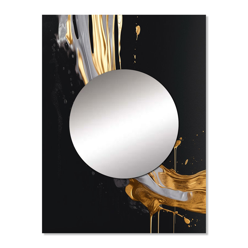 Ridoy Gold And Black Marble Medley I - Marble Mirror, Modern Unique Wall Mirror, Printed Metal Art, 32" x 24"