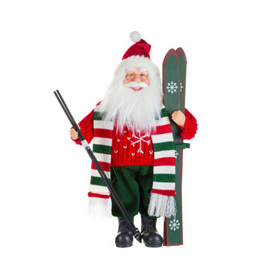 Figurine de père Noël en tissu rouge avec écharpe rayée
