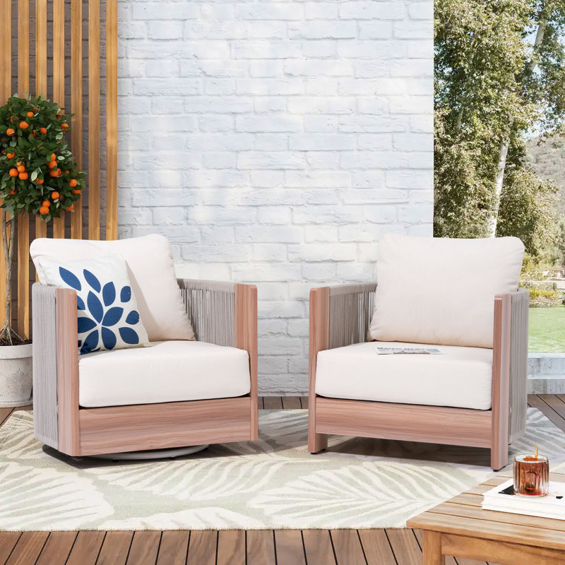 Hans Outdoor Patio Lounge Chair With Cushions, Cream, Brown