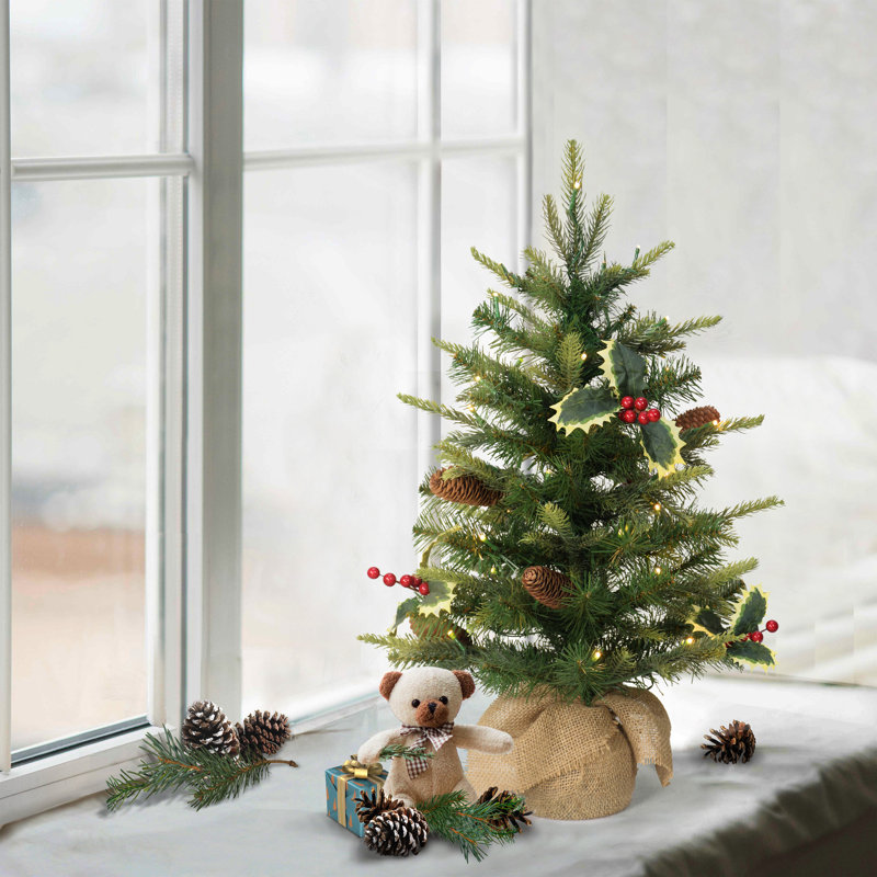 Arbre de Noël artificiel pin vert 2 pi avec 35 lumières DEL et pommes de pin