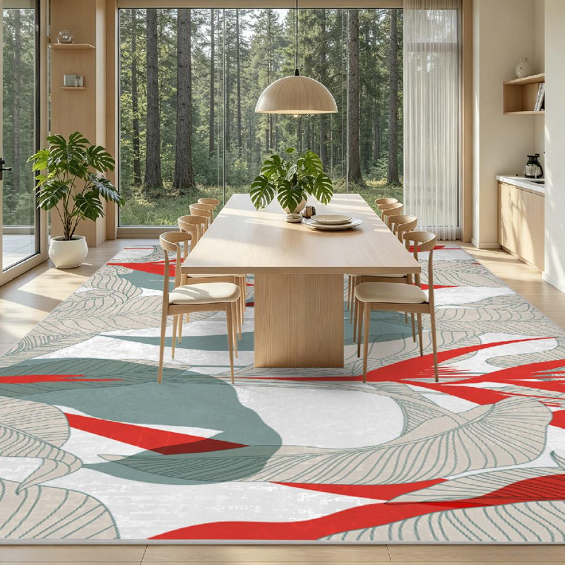 Blue Seamless Floral Vintage Oriental Style Flower Line Red Thailand Abstract Machine Washable Indoor Area Rug