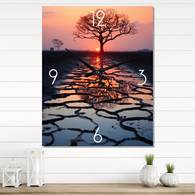 Silence Of The Single Tree At Stunning Sunset I - Landscape Trees Wall Clock Oversized