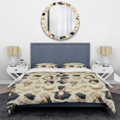 Beige Victorian Cameo Portraits I Duvet Cover