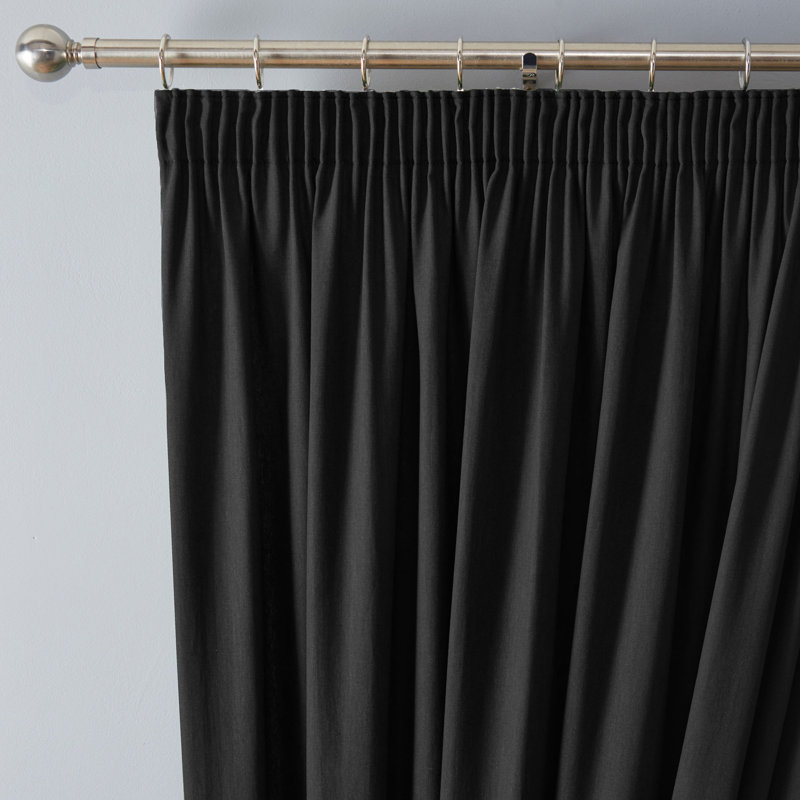 Dijon 100% Cotton Blackout Curtain Pair, Black, Width 168 x Drop 137 cm