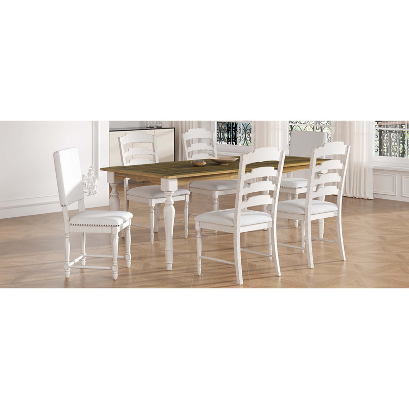 Ensemble de table de salle à manger extensible 7 pièces Vintage, Brun, Cream, Cream