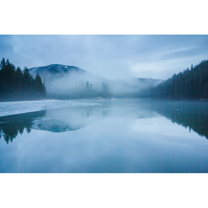 Lake Surrounded By Mountains And Forest At Dusk by VeryBigAlex - No Frame Print on Canvas, 61cm H x 91cm W