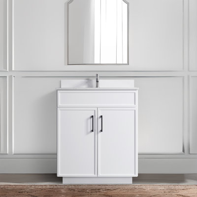 Capot - 3 W 30,00 po X P 22,00 po P 35,00 po Meuble-lavabo autoportant H en bois blanc avec plateau blanc