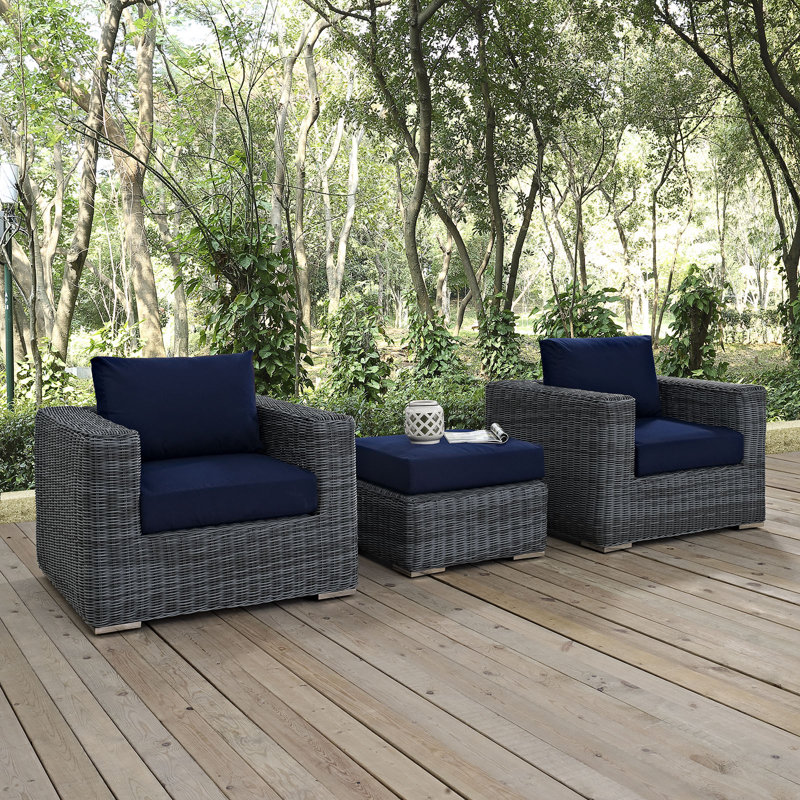 Modway Invite 3 Piece Outdoor Patio Sunbrella Sectional Set, Canvas Navy Sunbrella® Canvas