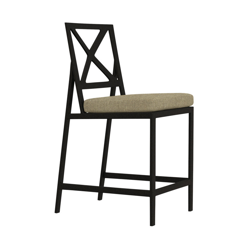 Marin Outdoor Bar Stool, Carbon Black, Alcazar Redwood, 28"