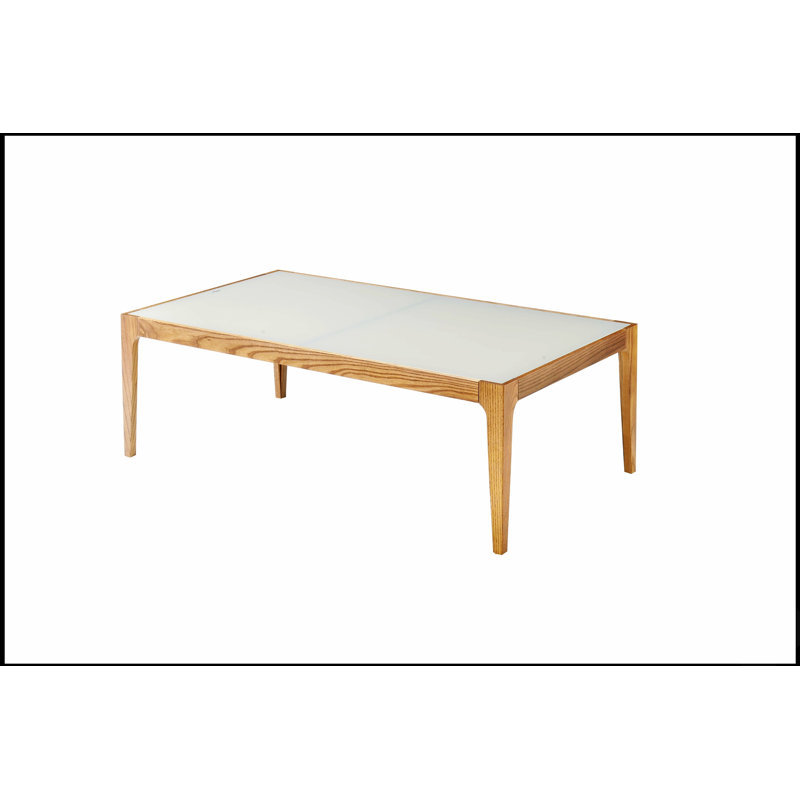 Table basse Gwynn avec plateau en verre givré et verre trempé durable avec pieds en bois robuste