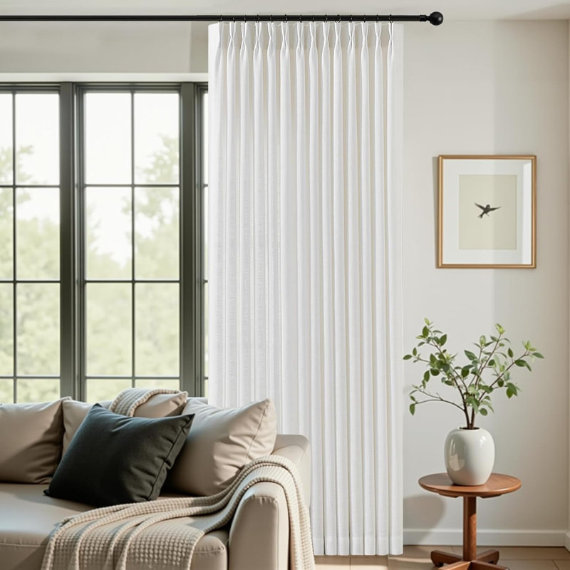 YZ Home Pinch Pleated Linen Curtains 2 Panels Set, Light Filtering Linen Blend Sheer Drapes Memory Trained Pleated Curtain Back Tab with Hooks Rings for Living Room Bedroom