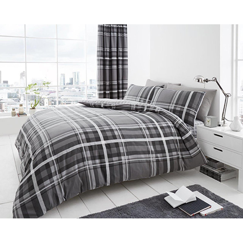 GC Printed Tartan Duvet Cover Set with Pillowcases Included, Super King, Grey