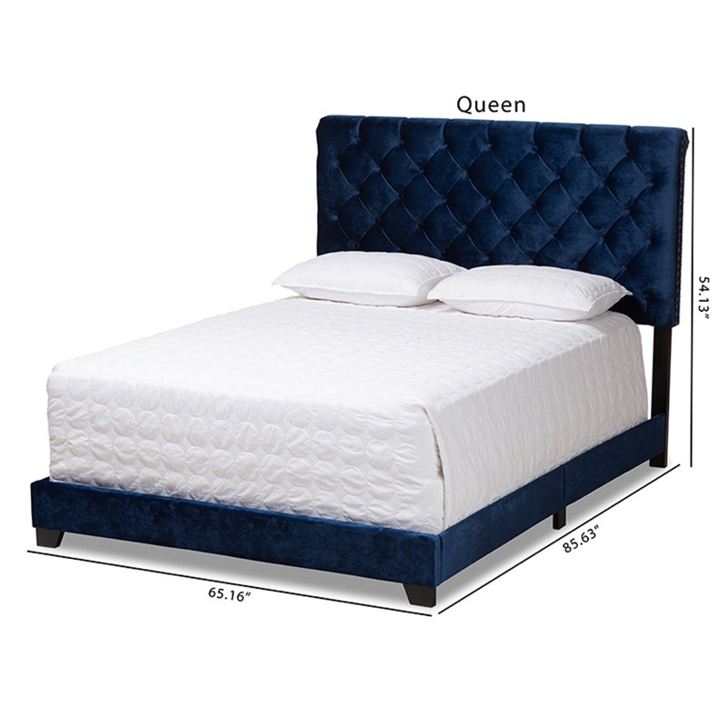 Upholstered Standard Bed, Queen, Navy Blue