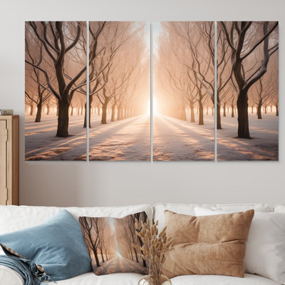 Soleil à travers les arbres d'hiver - ensemble de décoration murale arbre 4 pièces