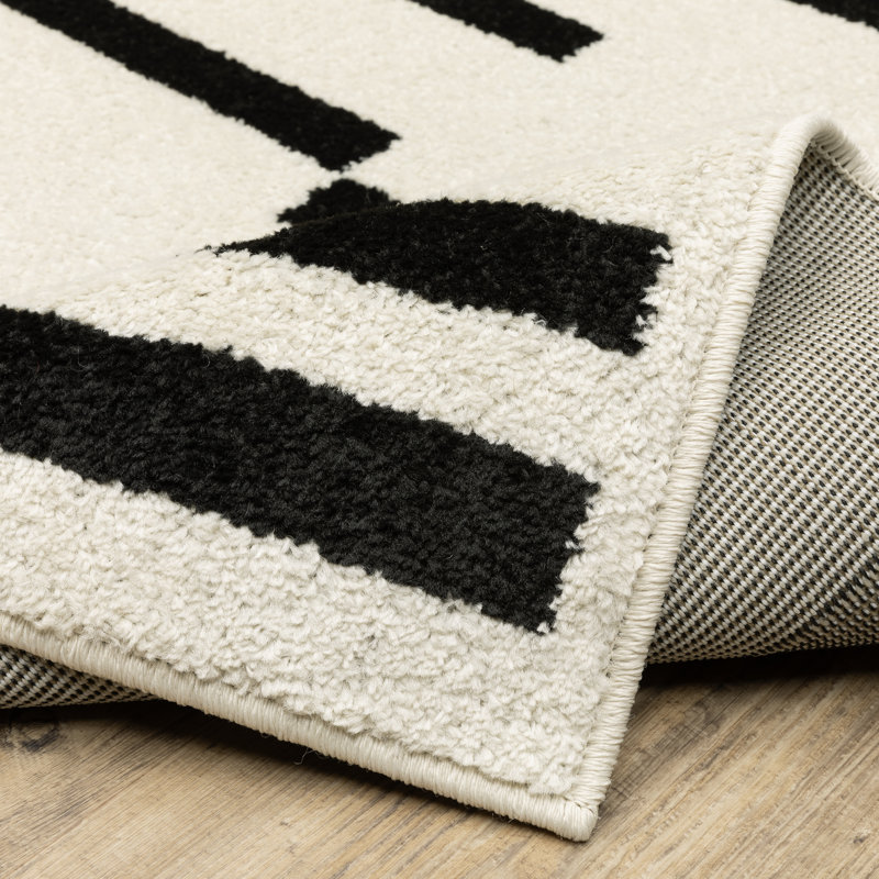 Colesen Staggered Stripes Beige/ Black Area Rug, Runner 2' x 7'