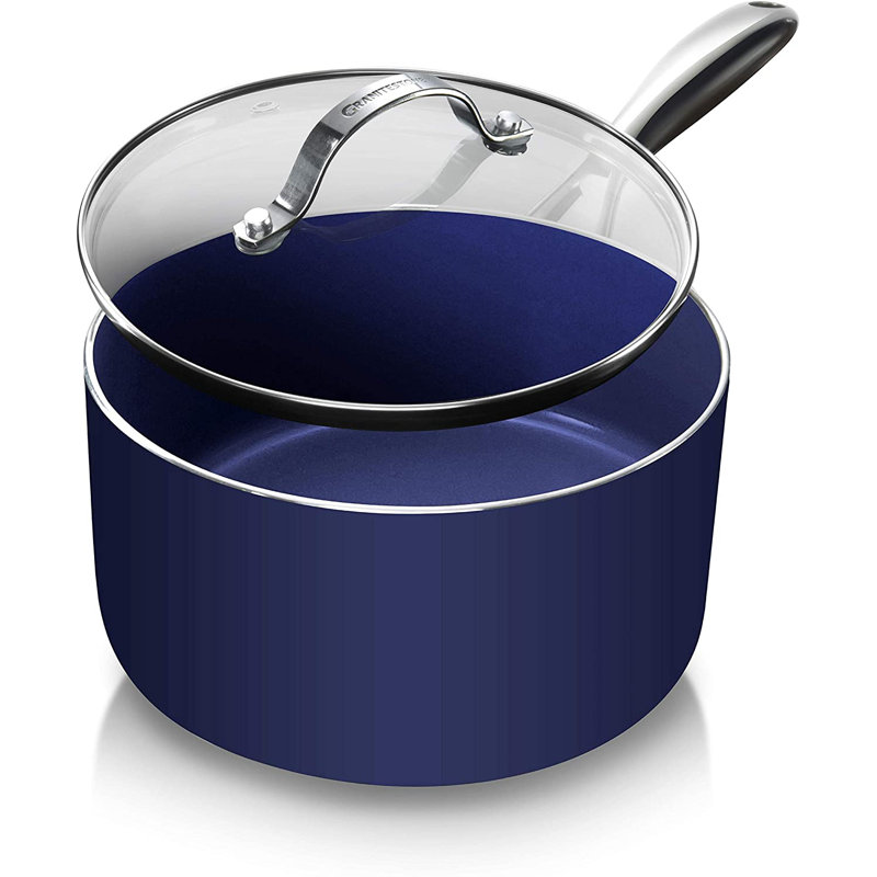 Casserole antiadhésive Granitestone Blue de 2,5 pte avec couvercle en verre trempé, allant au four et au lave-vaisselle