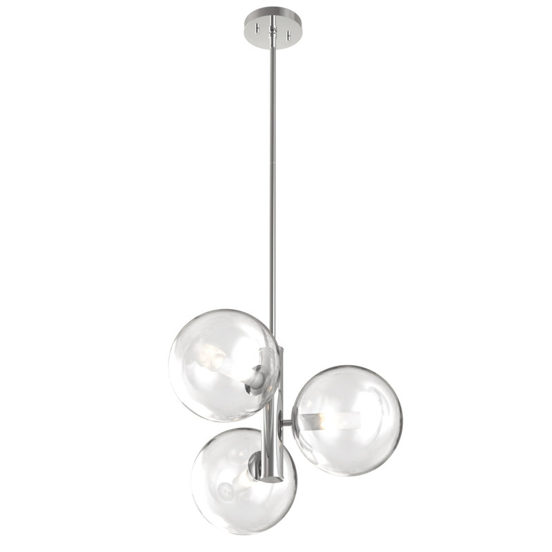 Lustre unique/à niveaux à niveaux 3 lumières Sumner, Transparent, Chrome
