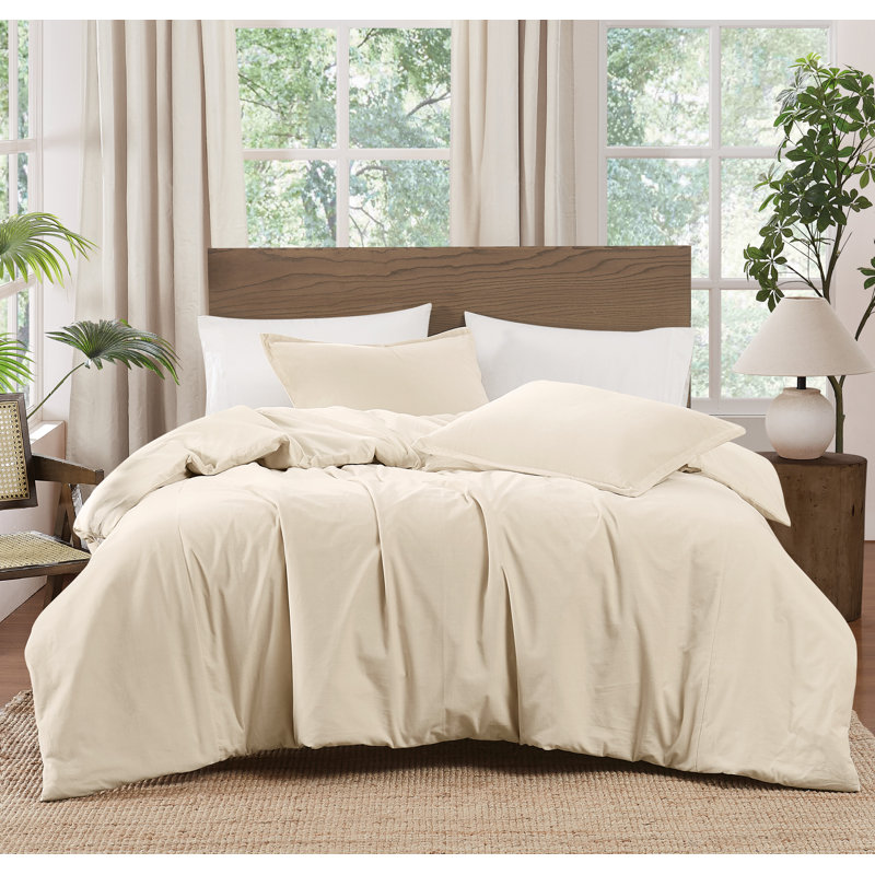 Ensemble d'édredon en velours de coton mat Brooklyn, Édredon pour grand lit + 2 taies décoratives pou, Blanc cassé / blanc