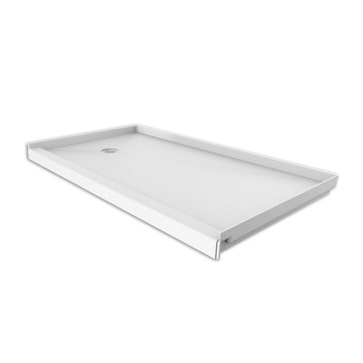 FlexStone® 60"W x 32"D Alcove Shower Base with Left Drain in White