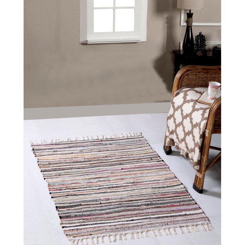Marone Striped Cotton Hand Woven Area Rug, Rectangle 60 x 90cm