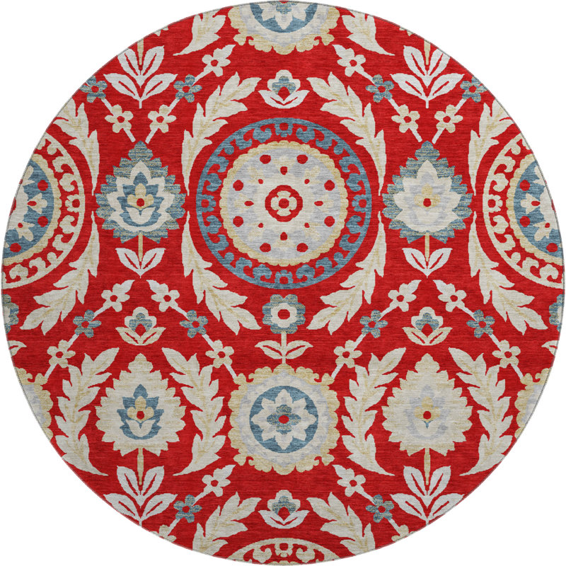 Premium Machine Washable Prisco Red Rug, Round 8'