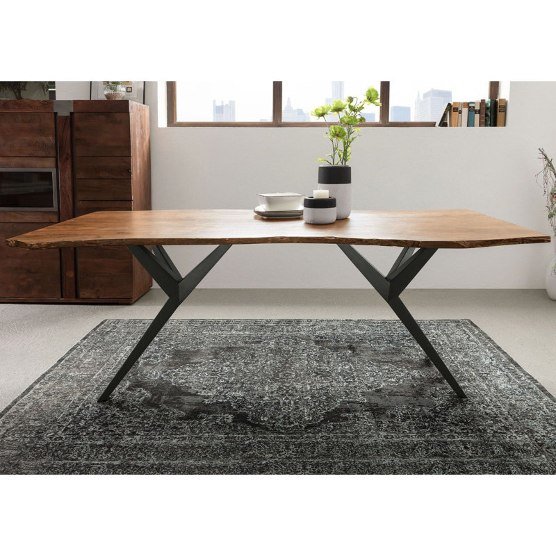 Freeform 4 Solid Wood Top Metal Base Dining Table, Ecru, Ecru, H76 x L220 x W100cm