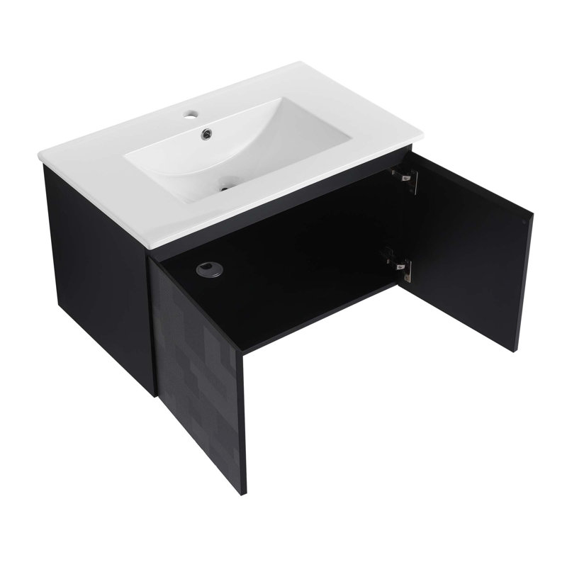 Meuble-lavabo flottant mural avec lavabo en céramique et porte d'armoire à fermeture en douceur