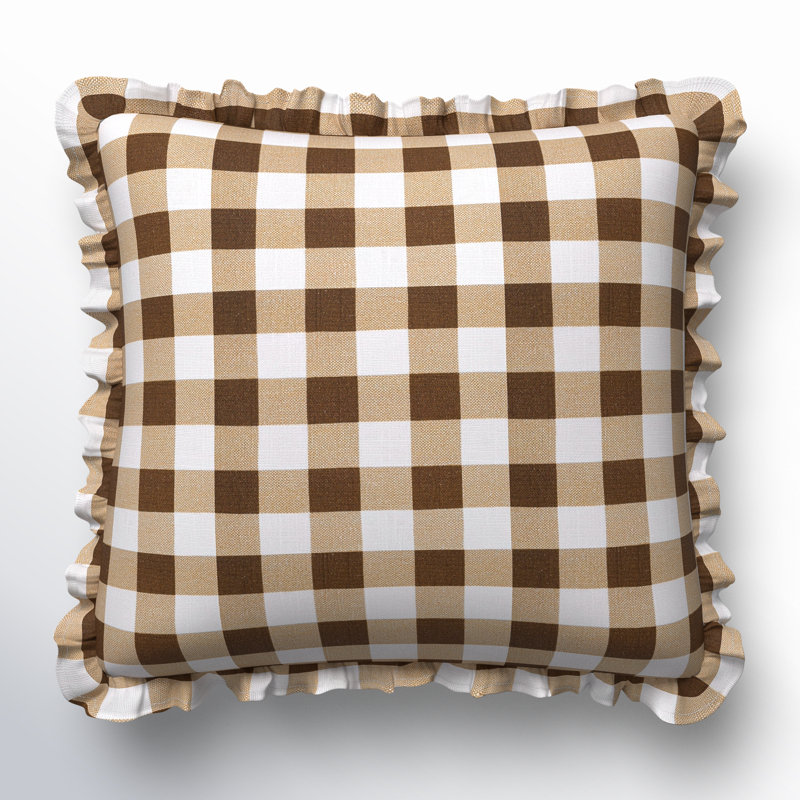 Coussin décoratif en coton Zeppelin, Polyester / bourre de polyester, 20 po x 20 po, Tissu écossais brun