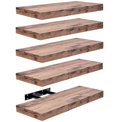 Tablettes murales flottantes Sorbus, fixées au mur pour la décoration intérieure, étagère murale en bois aggloméré l 16,25 po x P 5,5 po (ensemble de 5) - acajou