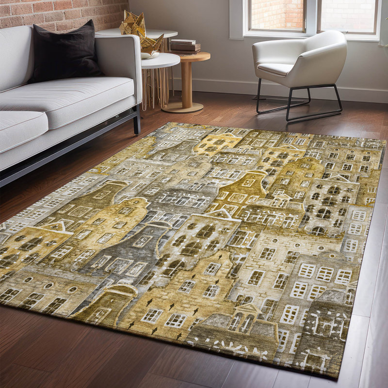 Tapis brun Cerrito AMF600 de qualité supérieure lavable à la machine, Rectangulaire 8 pi x 10 pi