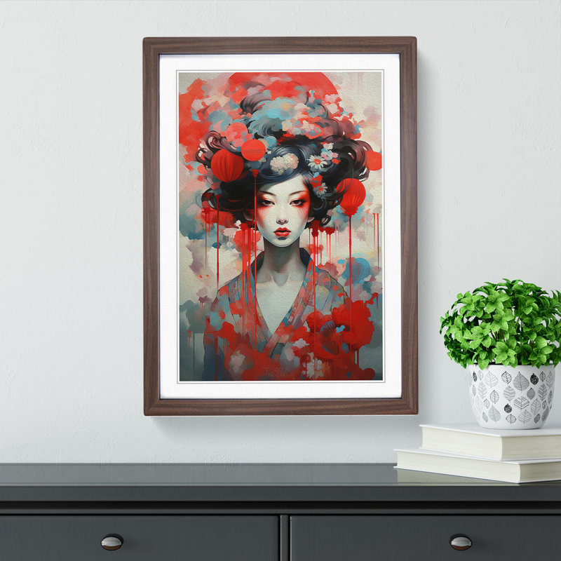 Geisha Dadaism Art - Framed Print, 46cm H x 34cm W, Walnut Framed