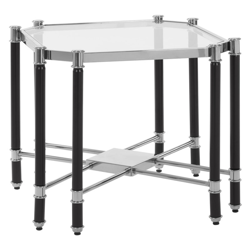 Briaroaks Glass Top Abstract End Table, Black/Silver