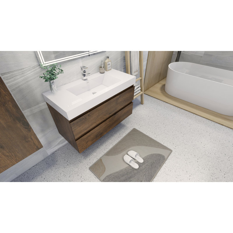 Carnetta Single Bathroom Vanity with Wood, Acrylic Top, Rosewood