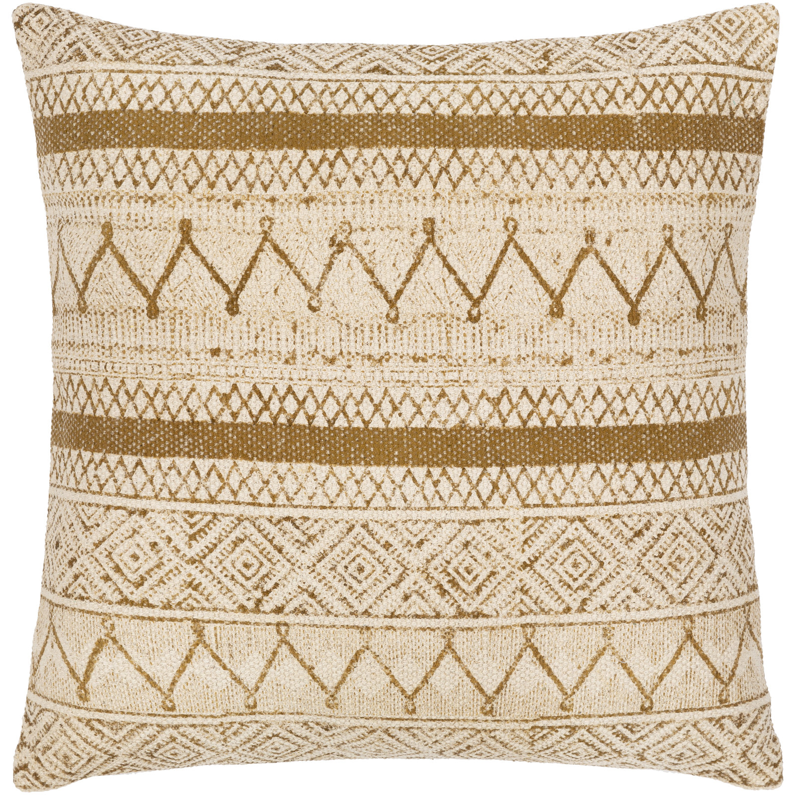 Zetta Geometric Cotton Throw Pillow, Light Beige/Black, 20" x 20", Polyester/Polyfill