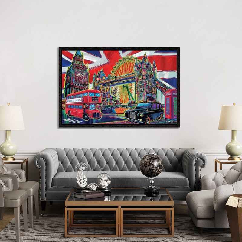 London Pop Art 1 Piece Wall Art on Canvas, 152.5 cm H x 101.5 cm W, Black Framed
