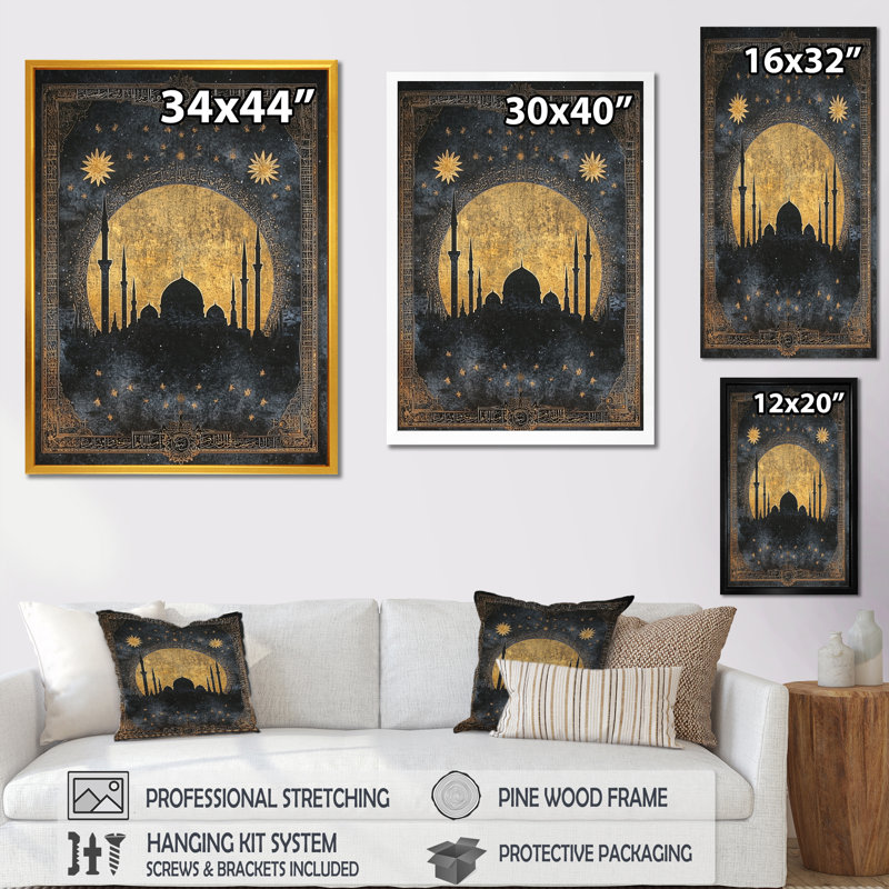 Mosquée au clair de lune, Turquie, impression d'art paysage, H 32 po x l 24 po, Noir